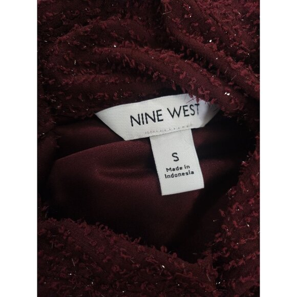 Nine West Burgundy Long Sleeve Textured Keyhole Blouse S, NWT. - Picture 3 of 8